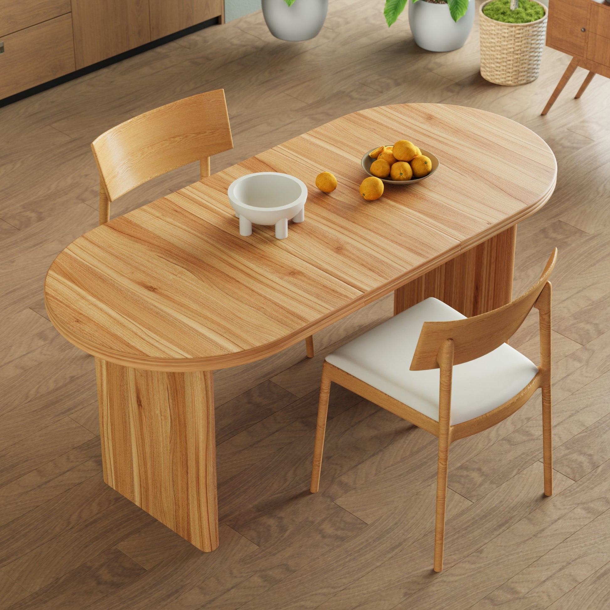 Modern extendable dining table with removable leaves in light wood finish, oval shape on Tampa Home & Garden Store