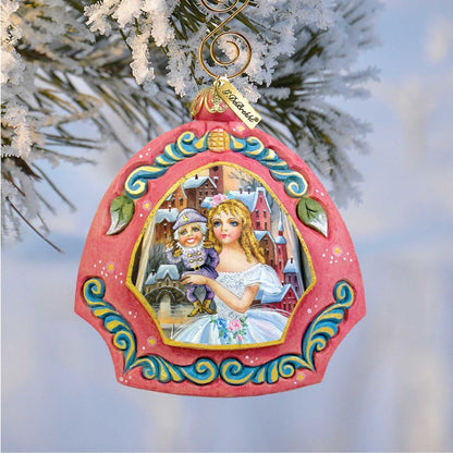 Nutcracker Sculpted Hand-Painted Ornament by G. DeBrekht pink with teal scrolls on Tampa Home & Garden Store