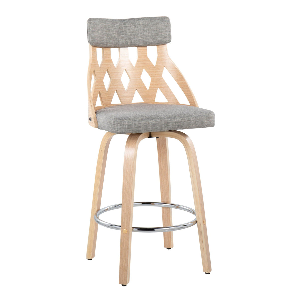 Mid-Century Modern counter stool by HouseOfZazla with lattice back and gray upholstery on Tampa Home & Garden Store