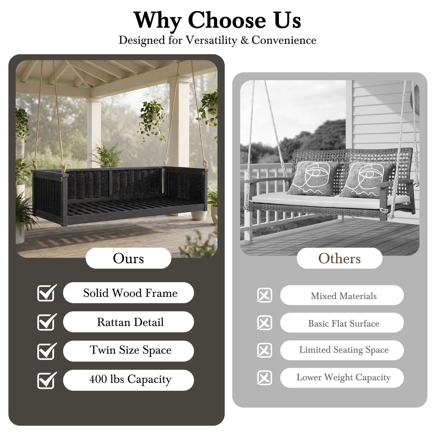 Premium Acacia Wood Outdoor Twin Swing Bed