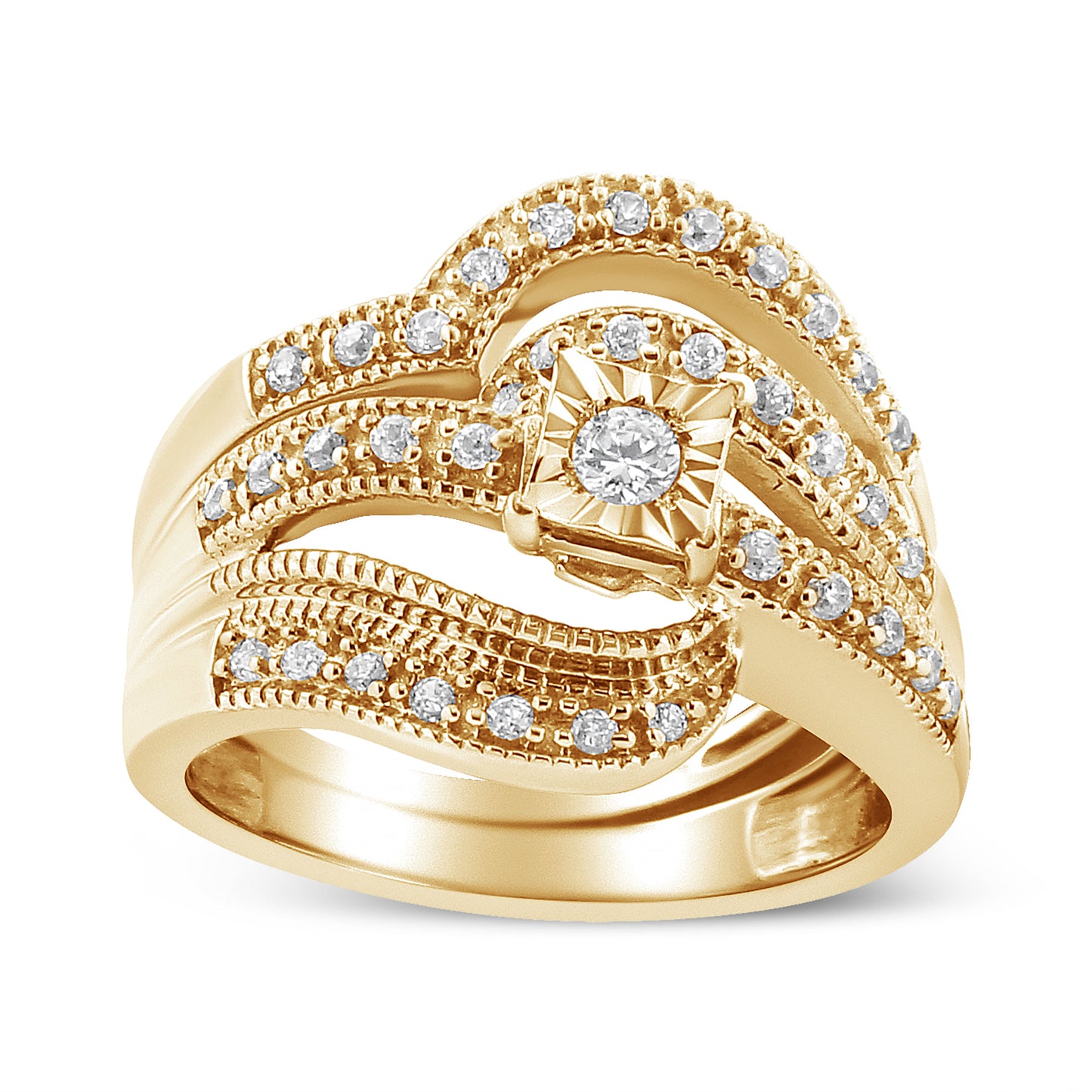 Gold tone crisscross engagement ring bridal set with pavé diamonds size 7 by Bids.com on Tampa Home & Garden Store