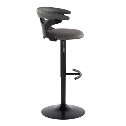 Contemporary adjustable barstool with swivel, gray upholstered seat and back, pedestal base on Tampa Home & Garden Store