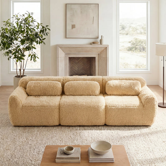 114-inch Soft And Fluffy Modular Sectional Sofa in beige boucle by HouseOfZazla on Tampa Home & Garden Store