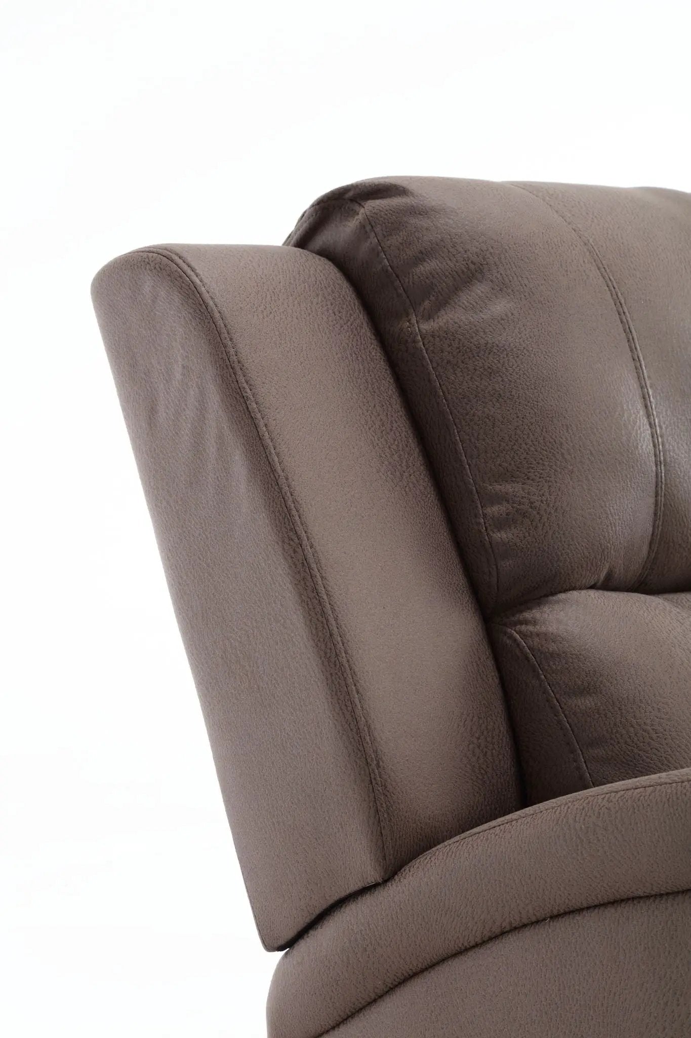 Modern Soft Manual Recliner Chair brown leatherette upholstery close-up armrest on Tampa Home & Garden Store