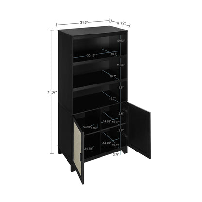 Sheridan Bookcase Cabinet with Modern Cane, black finish, 7 glass-front shelves by HouseOfZazla storage cabinet on Tampa Home & Garden Store