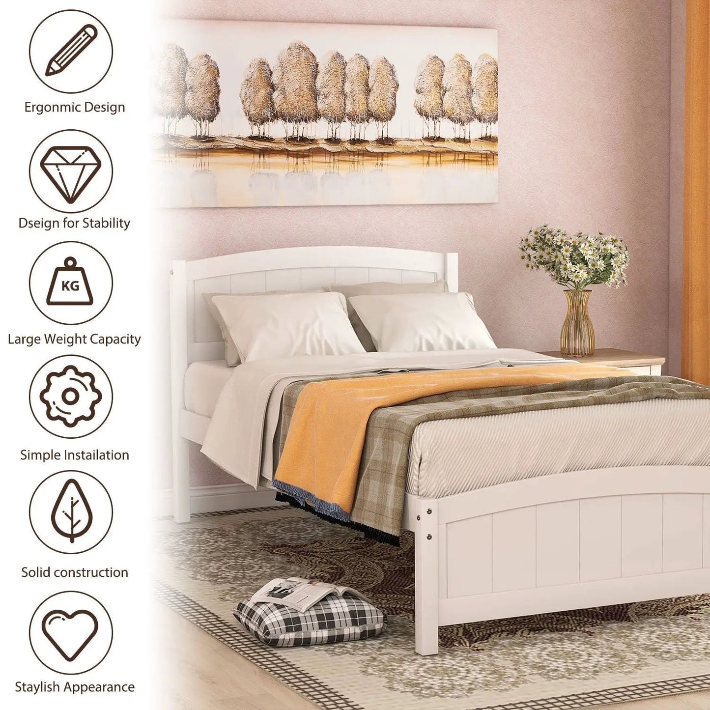 Platform Bed and Headboard With Footboard Slats