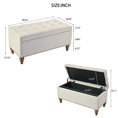 Upholstered Ottoman with Storage and Rivet Trim