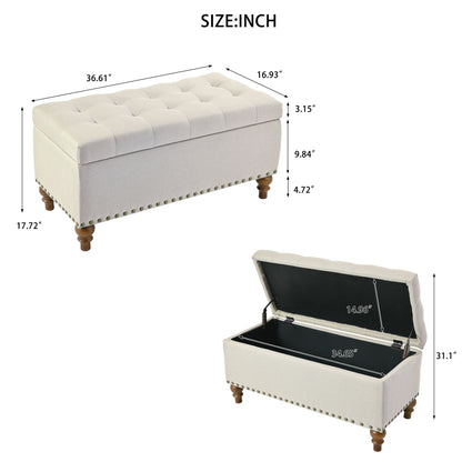 Storage ottoman beige fabric with tufted lid and rivet trim by HouseOfZazla on Tampa Home & Garden Store