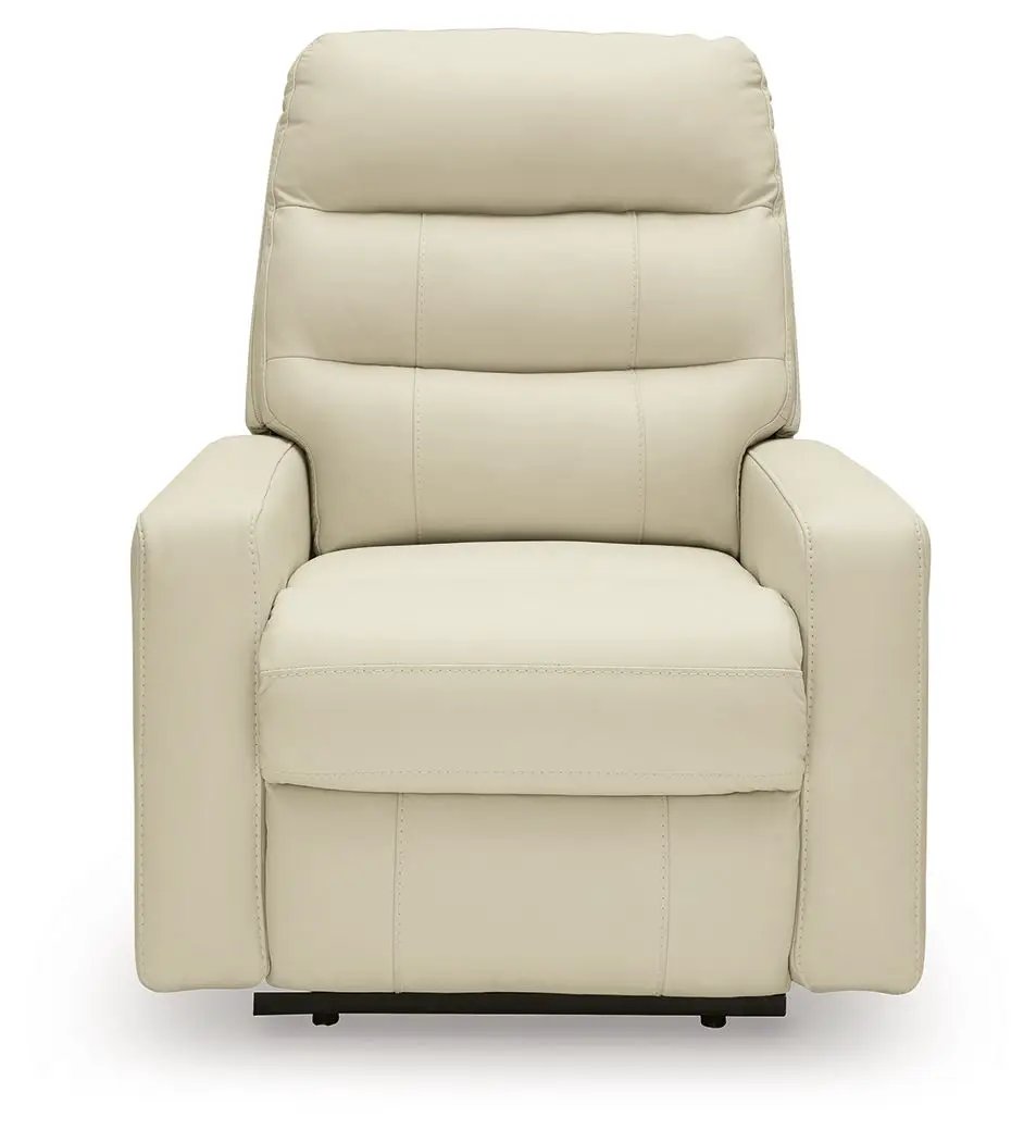 Pennacle Pier Power Recliner beige upholstery with adjustable headrest and padded arms on Tampa Home & Garden Store