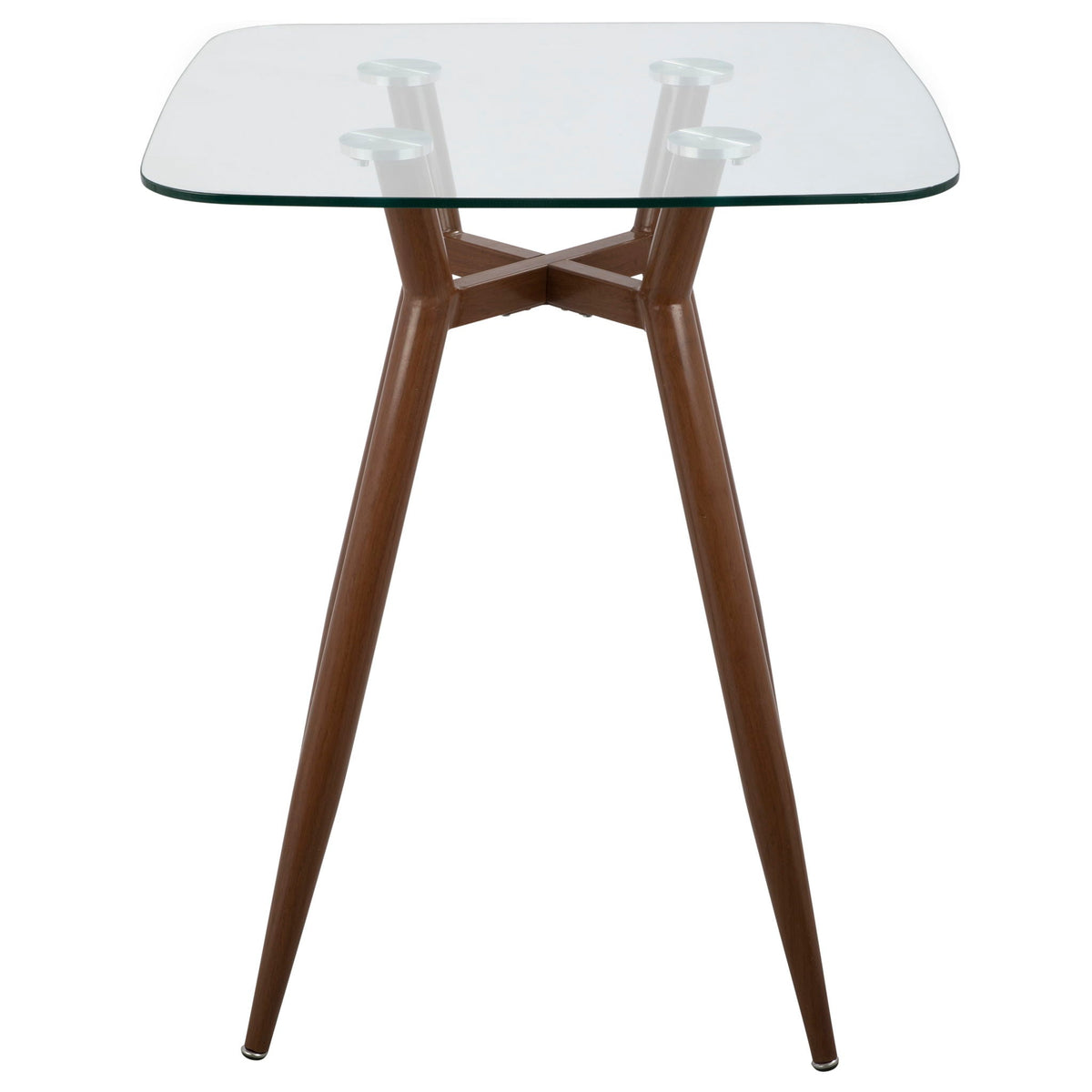Mid-century square glass-top counter table with dark brown wood legs on Tampa Home & Garden Store
