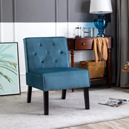 Blue velvet armless button-tufted accent chair by Unique Piece Furniture on Tampa Home & Garden Store