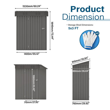 5 X 3 Ft Metal Shed with a Gray Pitched Roof
