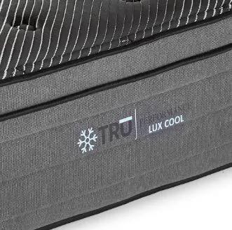 Pure Ice 15in eurotop ultra plush mattress closeup with gray fabric and TRU LUX COOL badge on Tampa Home & Garden Store