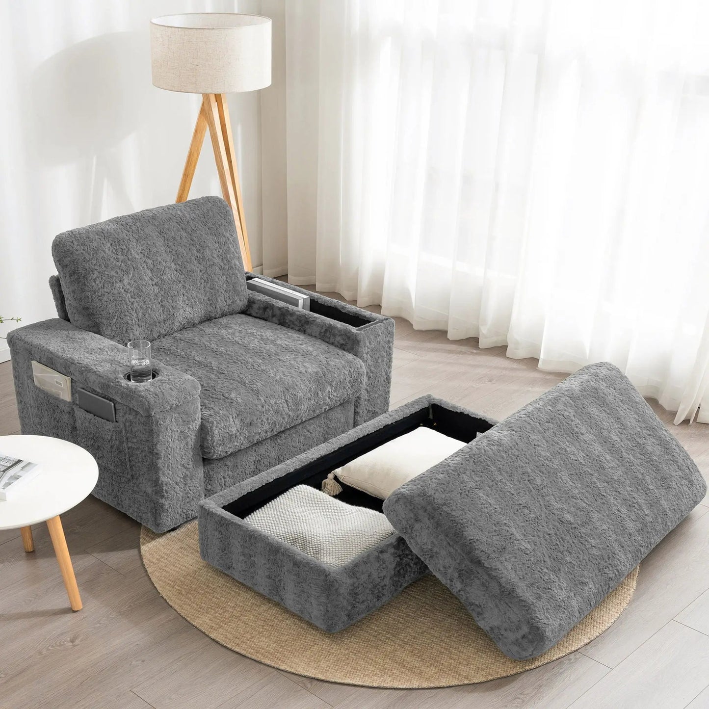 Oversized Chaise Lounge Rabbit Fur Sofa Bed
