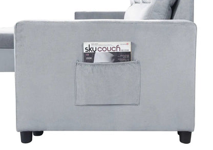 Ivy reversible sleeper sectional sofa in gray fabric with storage chaise and pocket on Tampa Home & Garden Store