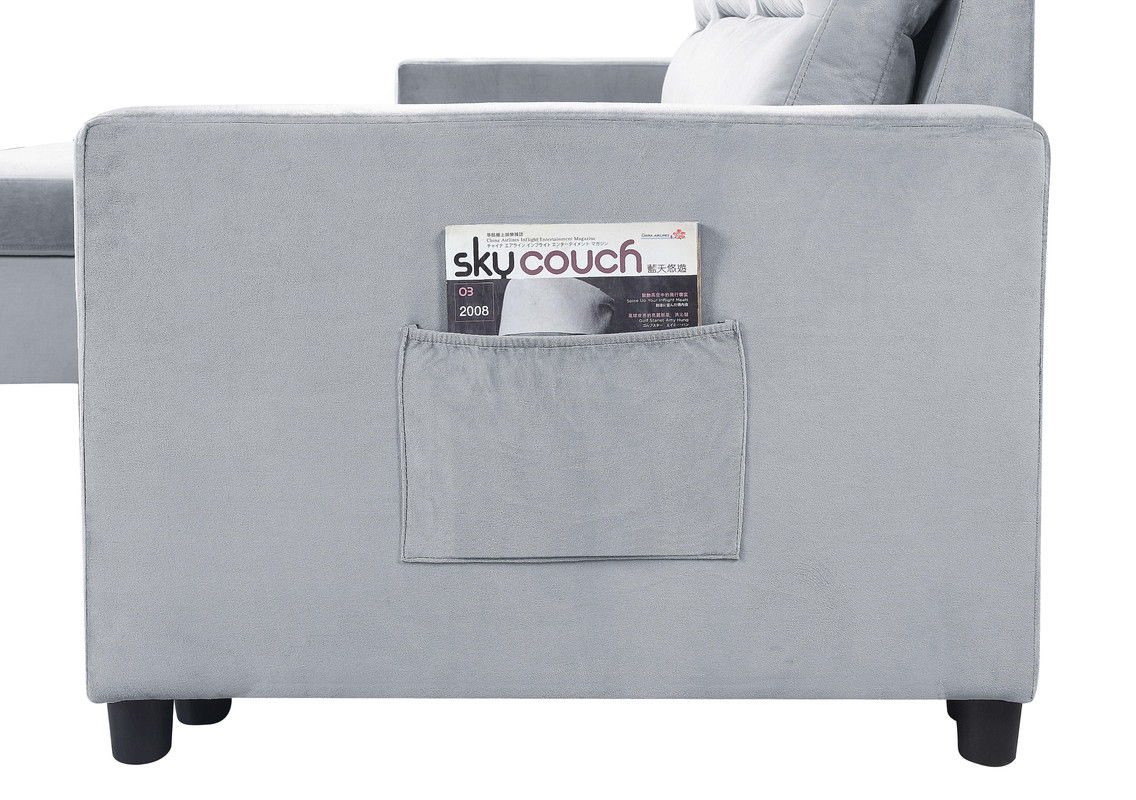Ruby reversible sleeper sectional sofa with storage chaise in light gray back pocket on Tampa Home & Garden Store