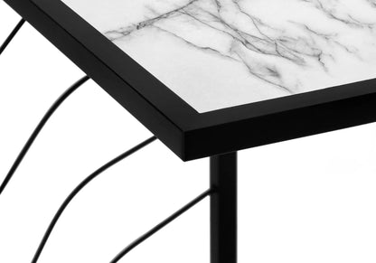 C-shaped accent table with black metal frame and white marble top Unique Piece Furniture on Tampa Home & Garden Store