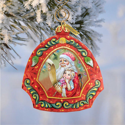 G. DeBrekht Santa List sculpted ornament red frame with scrollwork featuring Santa and child on Tampa Home & Garden Store