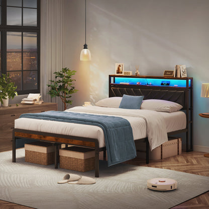 Full size metal platform bed frame with adjustable upholstered headboard HouseOfZazla on Tampa Home & Garden Store