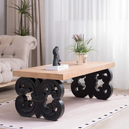 Ornate Scroll Base Coffee Table by Unique Piece Furniture with wood and black scroll legs on Tampa Home & Garden Store