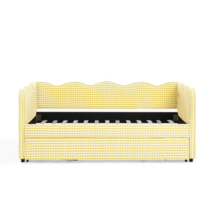 Cozy Gingham Daybed with Trundle Twin Size Sofa Bed, yellow plaid fabric, HouseOfZazla on Tampa Home & Garden Store
