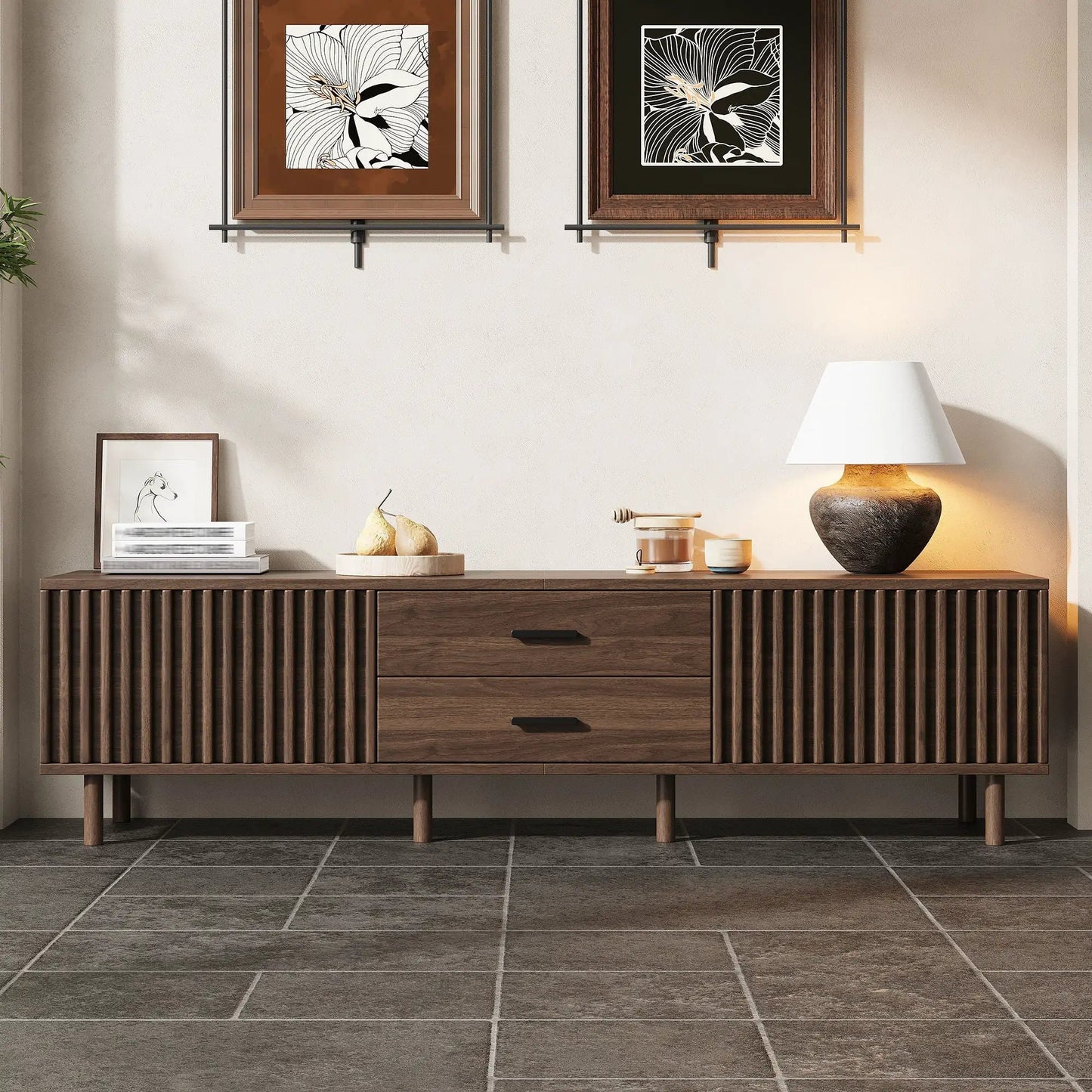 TV Stand up to 80 in brown wood with slatted doors and two drawers Unique Piece Furniture on Tampa Home & Garden Store