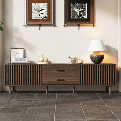 TV Stand up to 80 in brown wood with slatted doors and two drawers Unique Piece Furniture on Tampa Home & Garden Store
