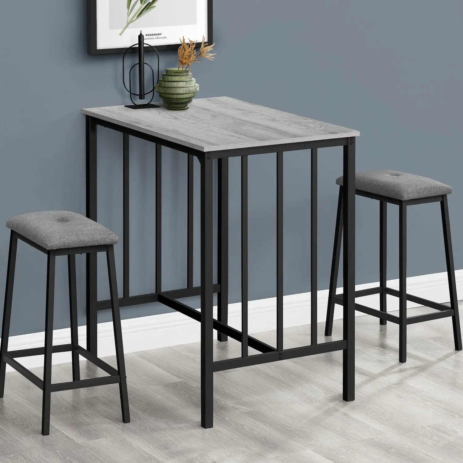 3-piece counter-height dining set with gray top and black metal frame, 2 upholstered stools, modern on Tampa Home & Garden Store