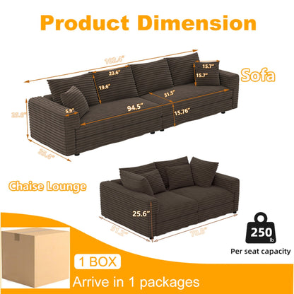 4-Seat Modern Comfy Upholstered Sofa Cloud Couch by HouseOfZazla in brown corduroy on Tampa Home & Garden Store