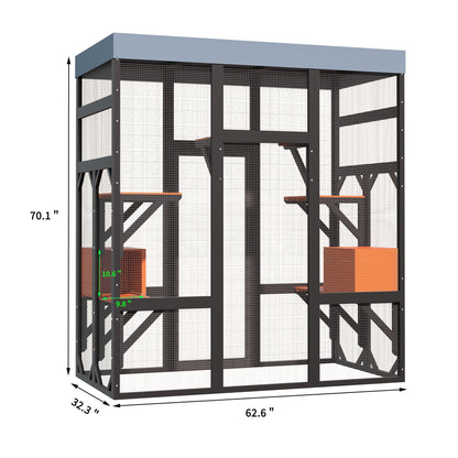 62.6 inch solid wood pet enclosure by HouseOfZazla with dark frame and wire mesh walls on Tampa Home & Garden Store