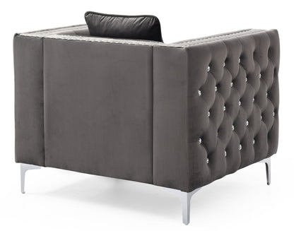 Tufted Arm Chair Paige with diamond-button tufting, gray velvet and metal legs on Tampa Home & Garden Store