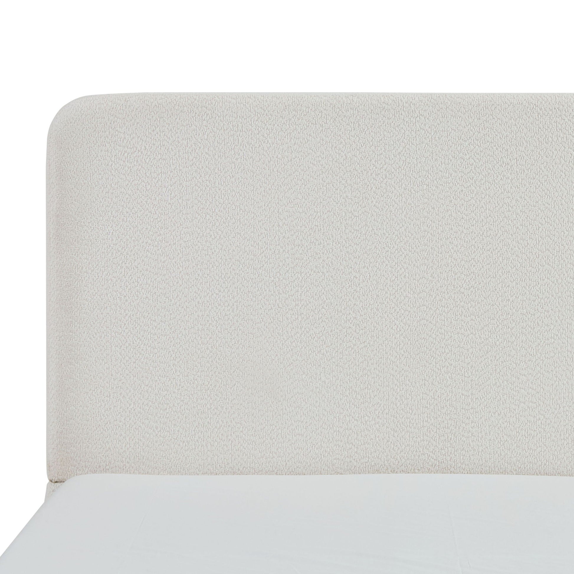 Canter tall headboard upholstered bed in beige textured fabric with white bed frame on Tampa Home & Garden Store