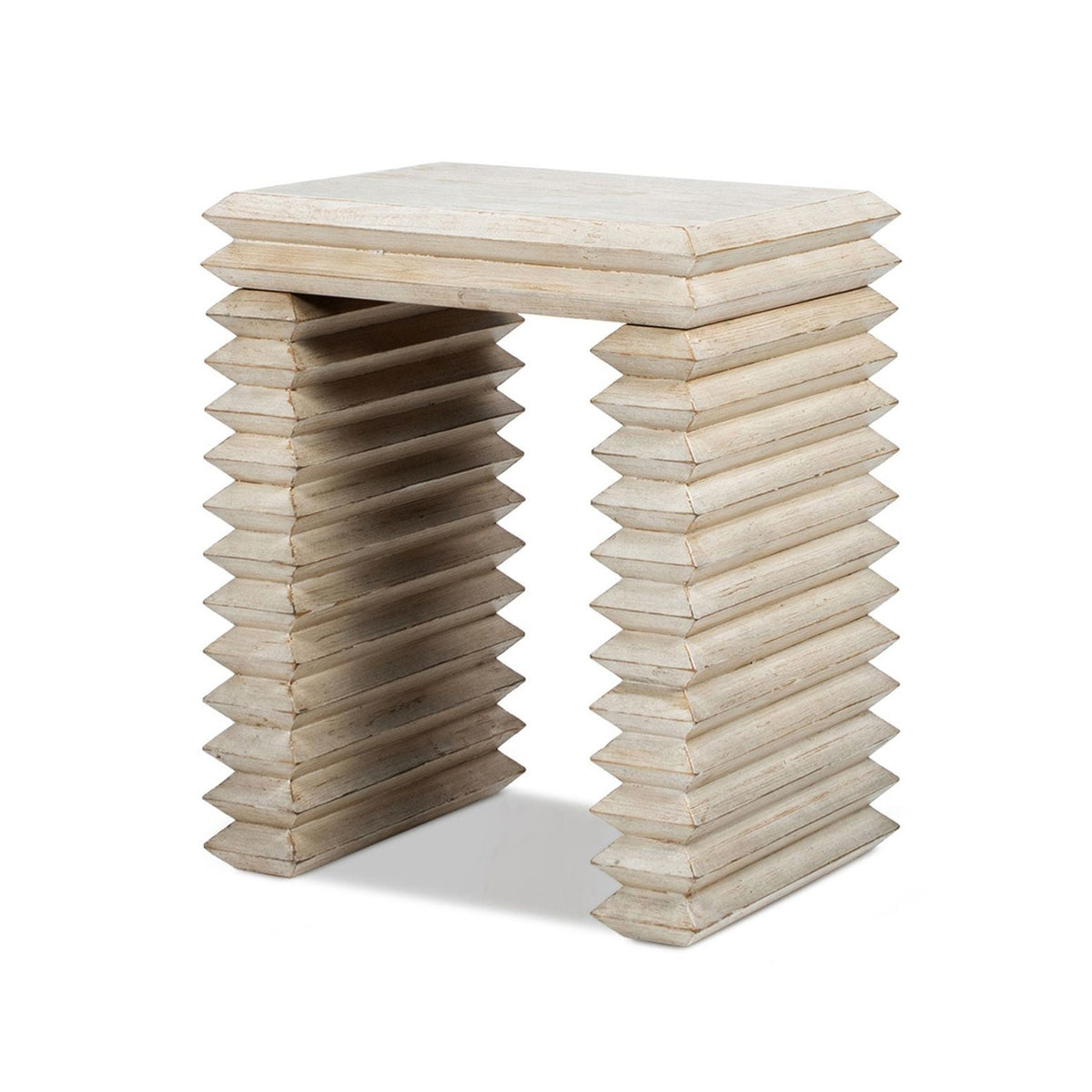Geometric waterfall console table in solid light wood with stacked block columns on Tampa Home & Garden Store