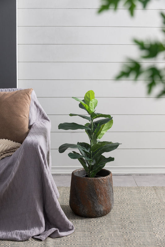Cement planter small 12.6x12.6x11.8 in with brown finish and green plant for indoor decor on Tampa Home & Garden Store