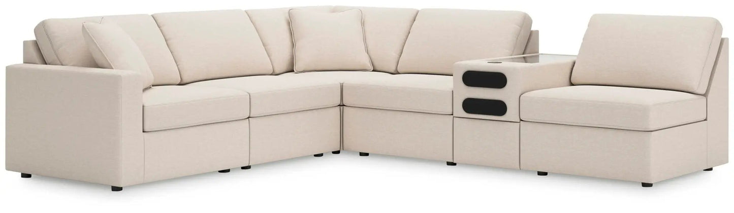 Modmax Sectional Oyster beige fabric with built-in console, by Unique Piece Furniture on Tampa Home & Garden Store