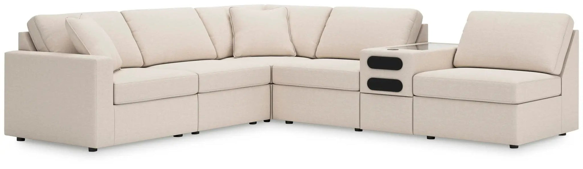 Modmax Sectional Oyster beige fabric with built-in console, by Unique Piece Furniture on Tampa Home & Garden Store