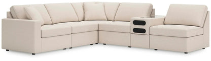 Modmax Sectional Oyster beige fabric with built-in console, by Unique Piece Furniture on Tampa Home & Garden Store