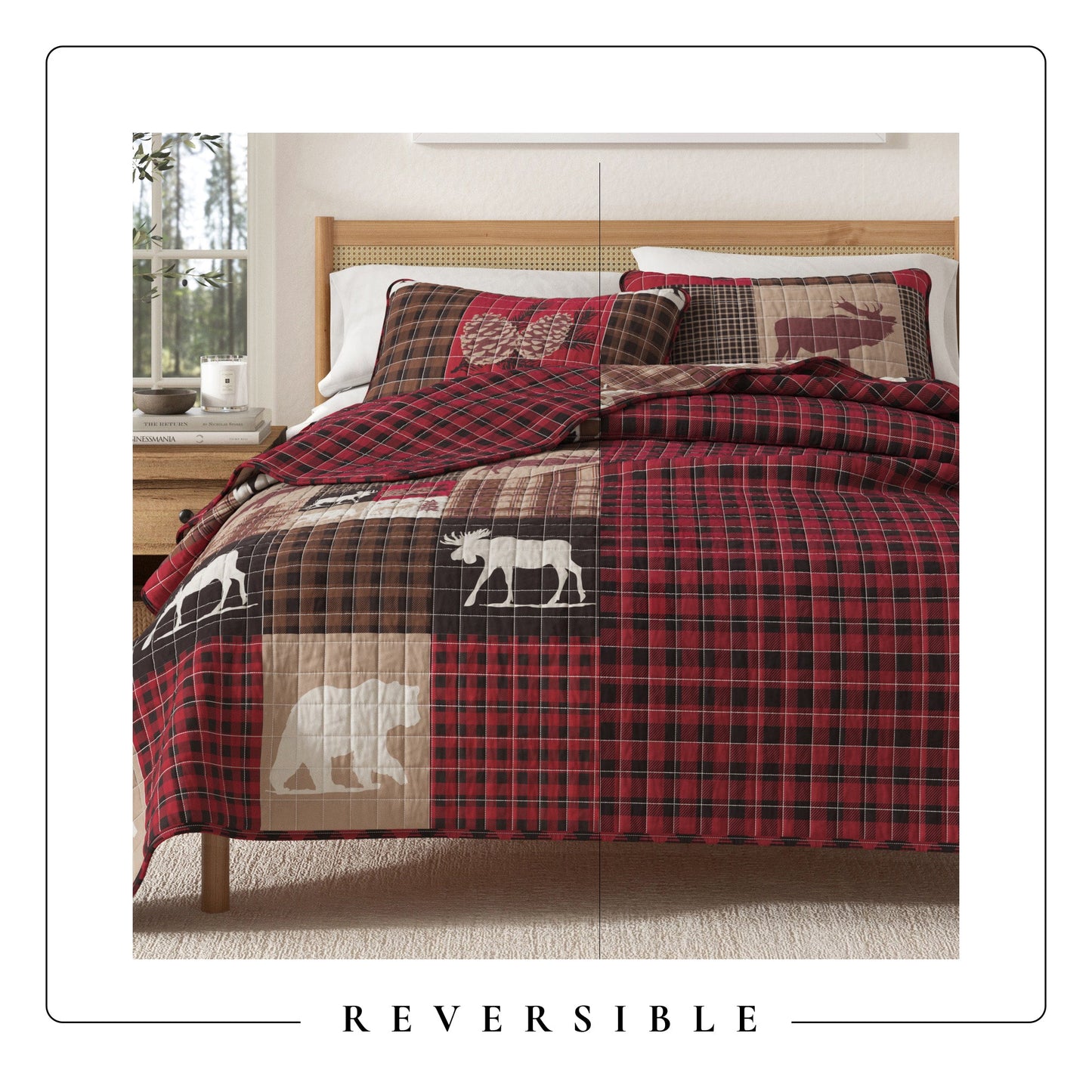 Rustic Woodland and Plaid Quilt Set for Bedroom