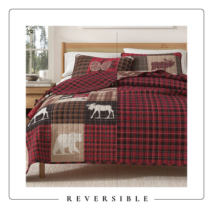 Rustic Woodland and Plaid Quilt Set for Bedroom