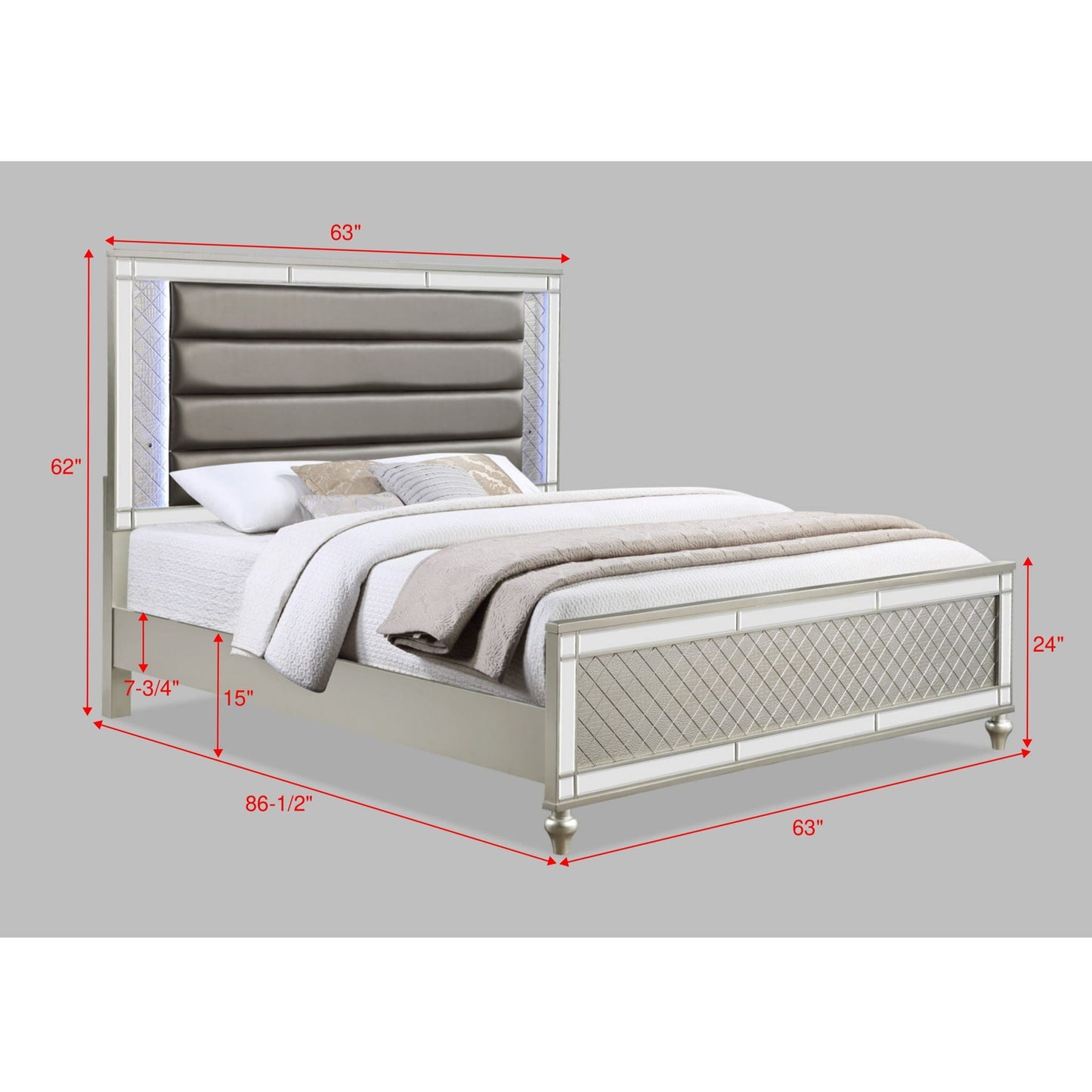 Modern Panel Bed with a Tufted Design and Led