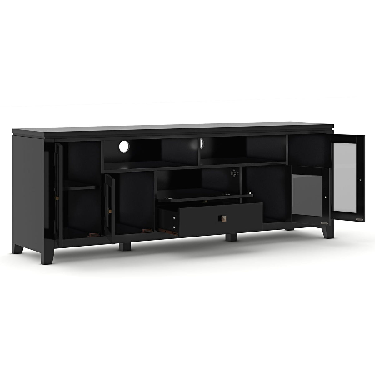 Wide handcrafted media stand and shelf, black finish with cubbies by HouseOfZazla on Tampa Home & Garden Store