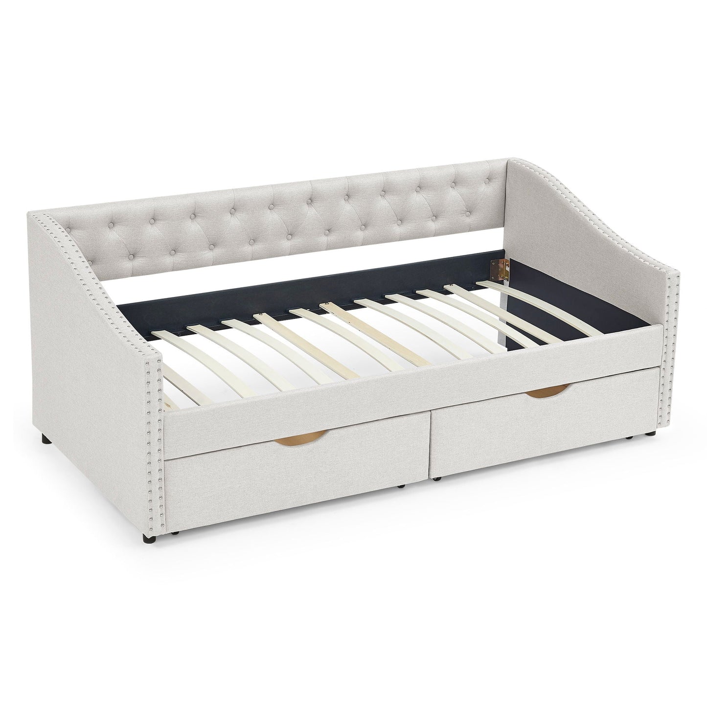 Upholstered Tufted Daybed with Storage Drawers