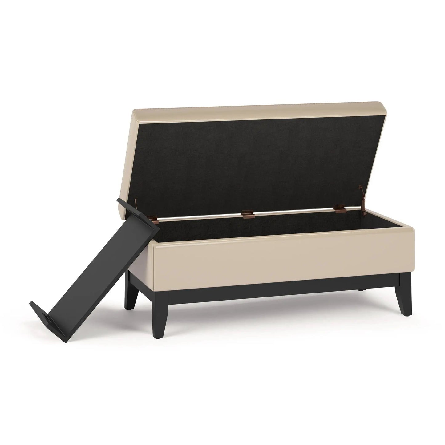Oregon Contemporary Storage Ottoman Bench With Tray in beige faux leather, black interior on Tampa Home & Garden Store