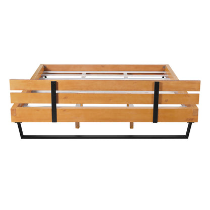 Solid Pine Wood Bed Frame and Black Accents