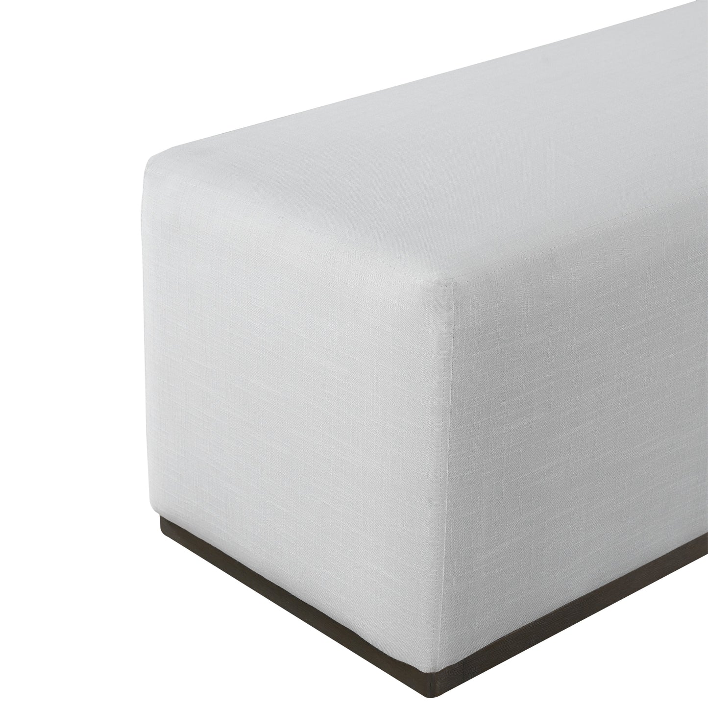 Simple and Elegant Footstool Bench in light gray fabric with dark wood base by HouseOfZazla on Tampa Home & Garden Store