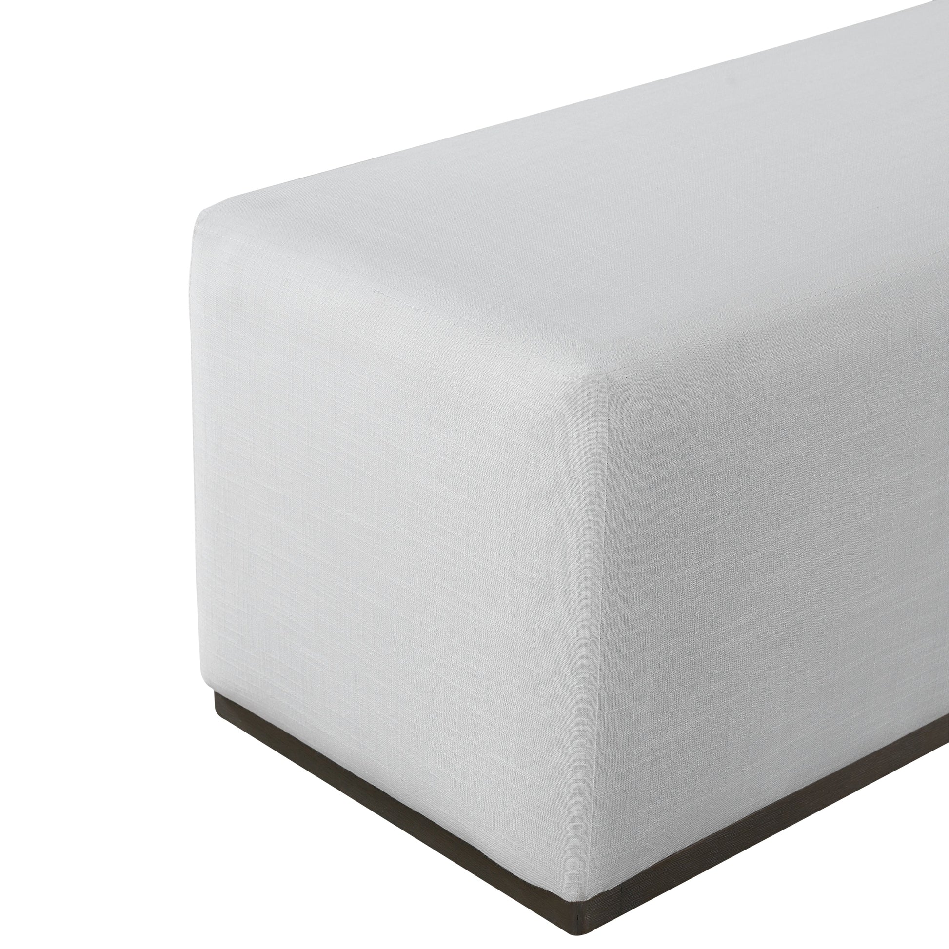 Simple and Elegant Footstool Bench in light gray fabric with dark wood base by HouseOfZazla on Tampa Home & Garden Store