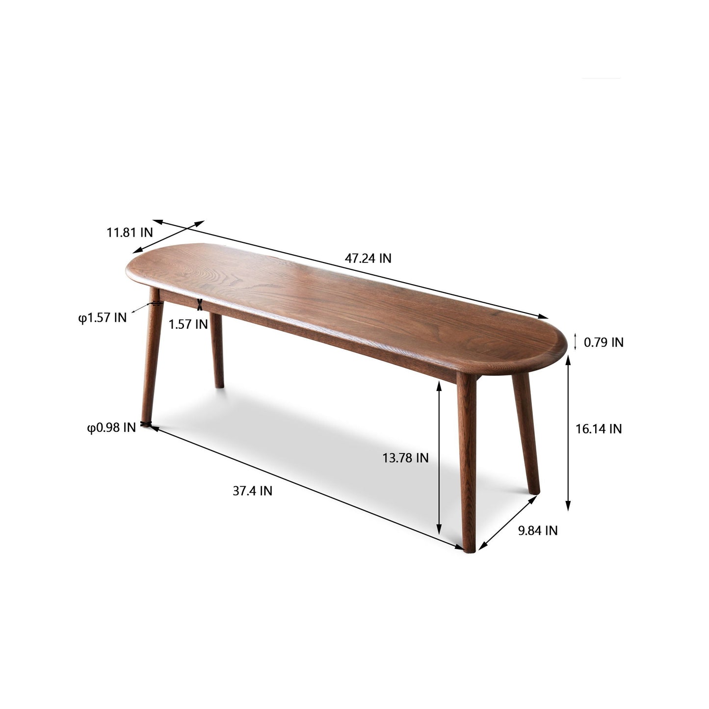 Oak Wood Dining Bench for Living Room and Kitchen
