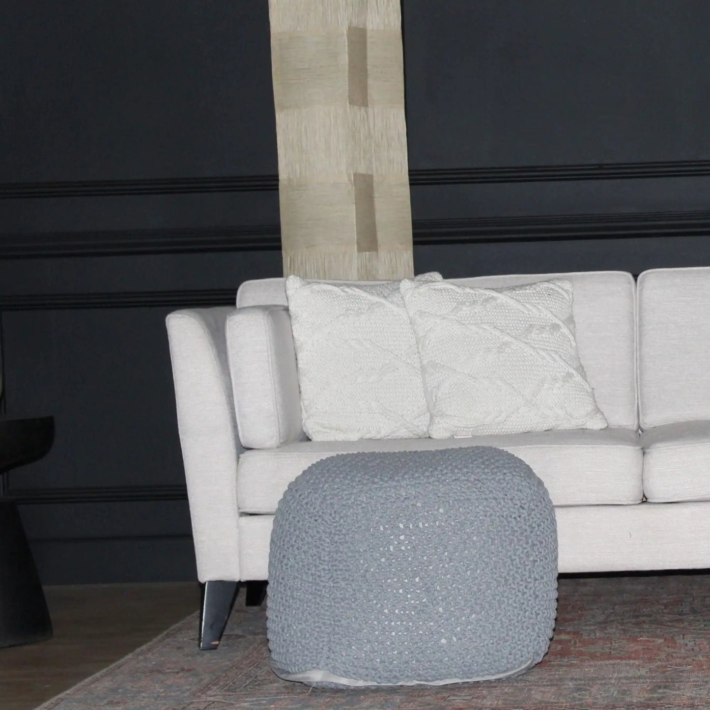 Semi Rounded Pouf Cable Knitted gray floor pouf for seating Unique Piece Furniture on Tampa Home & Garden Store