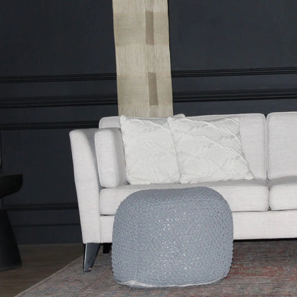 Semi Rounded Pouf Cable Knitted gray floor pouf for seating Unique Piece Furniture on Tampa Home & Garden Store
