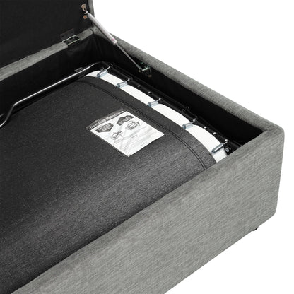 Twin size folding ottoman sleeper bed with mattress interior view shows metal frame and springs on Tampa Home & Garden Store